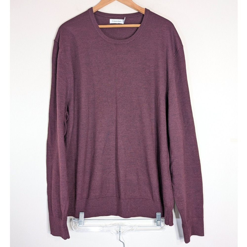 Calvin Klein Burgundy Sweater; V-Neck Wool Blend Pullover XXL